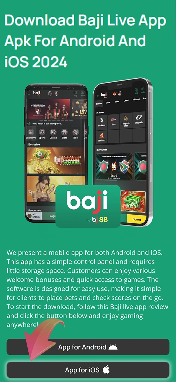 To begin, you need to press the Click Download for iOS button at the Baji Live website.