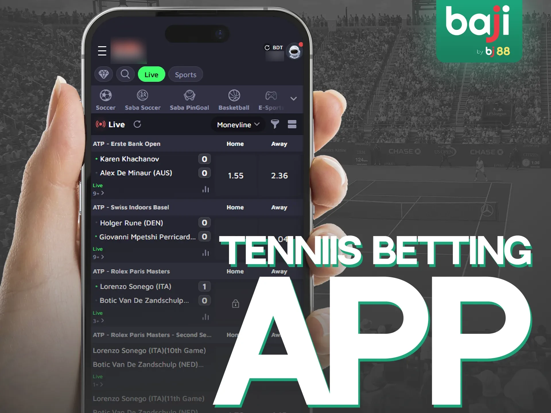 Betting on tennis with the Baji Live app is quick and easy.