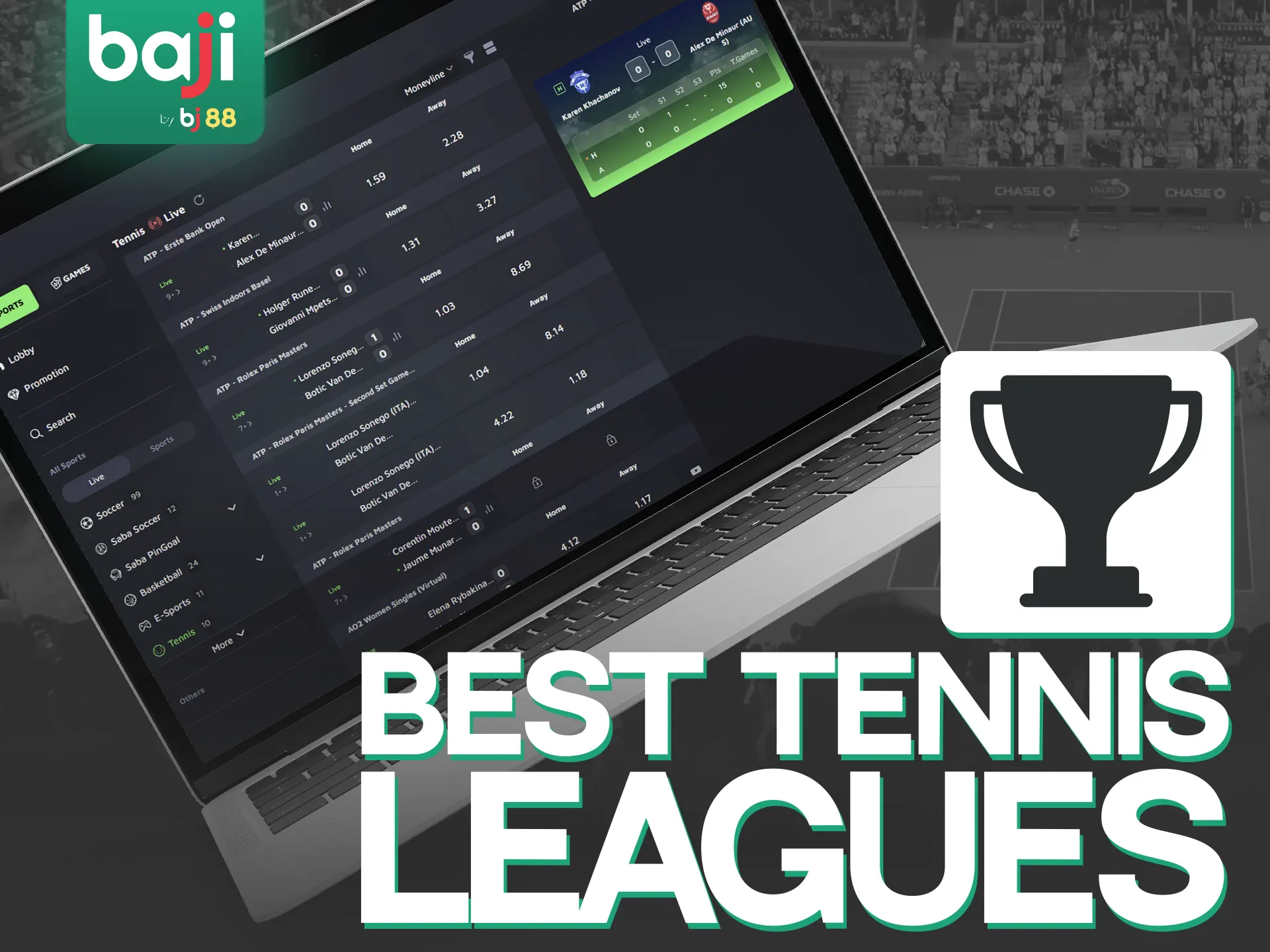 Baji Live provides many popular tennis leagues for betting.