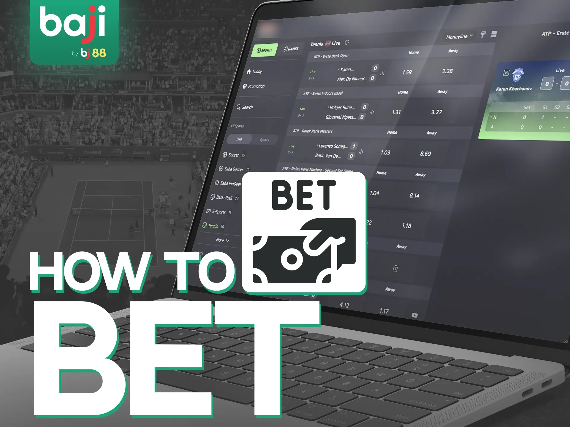 Here are the steps to start betting on tennis at Baji Live.