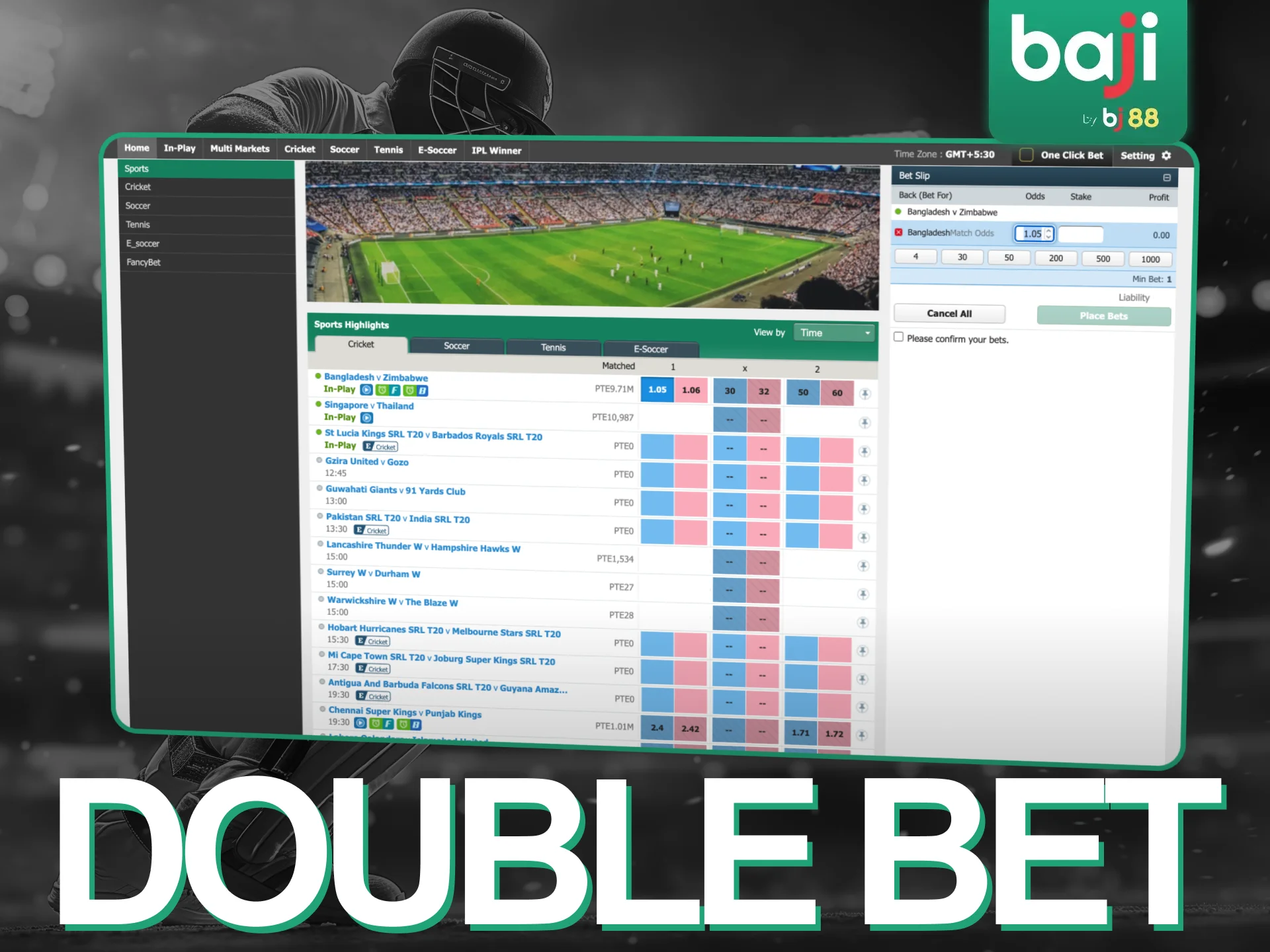 At Baji Live online casino, players can make Double Bet on sports.