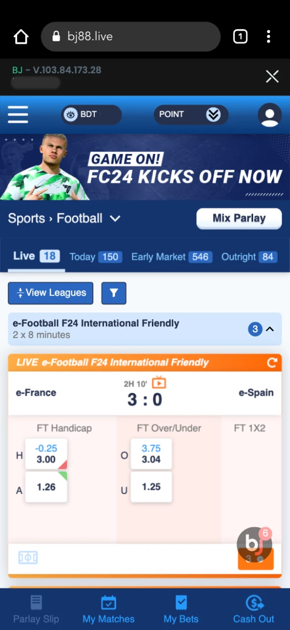 Choose the match you want to bet on at Baji Live online casino.