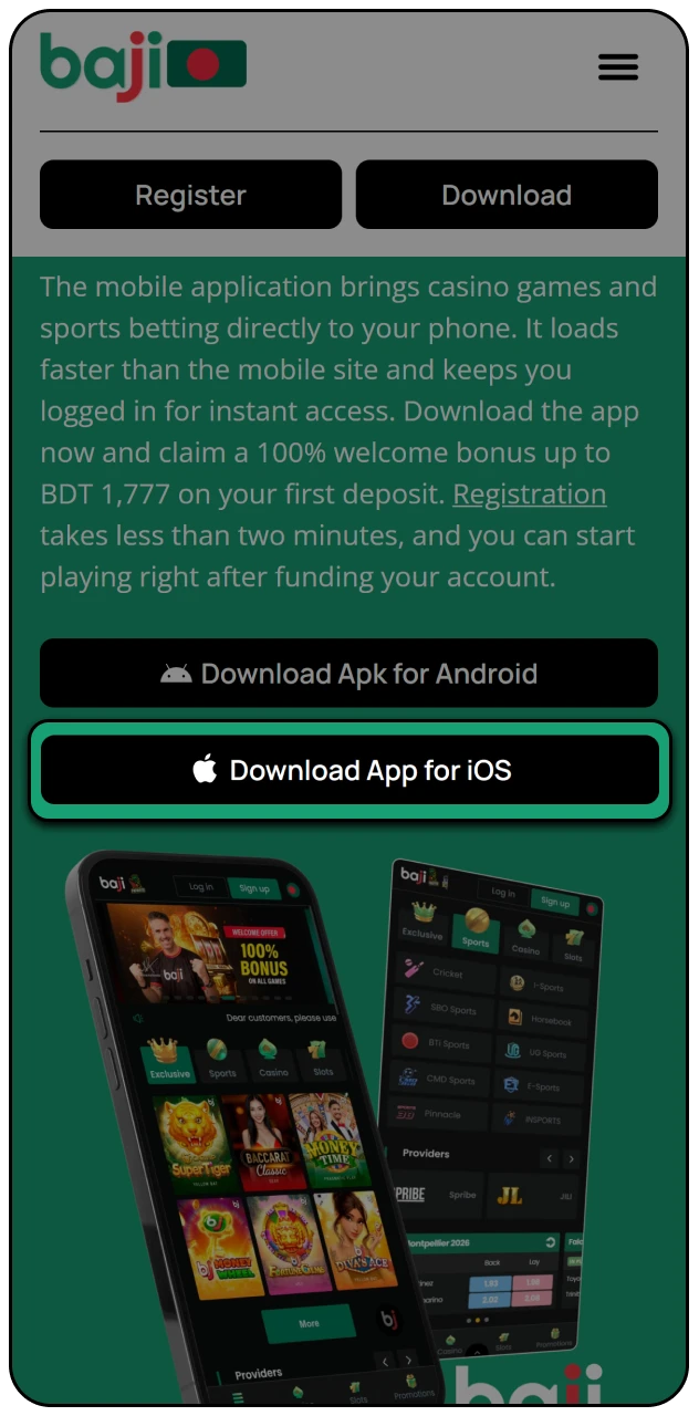 Use the Baji Live iOS download link to begin the installation.