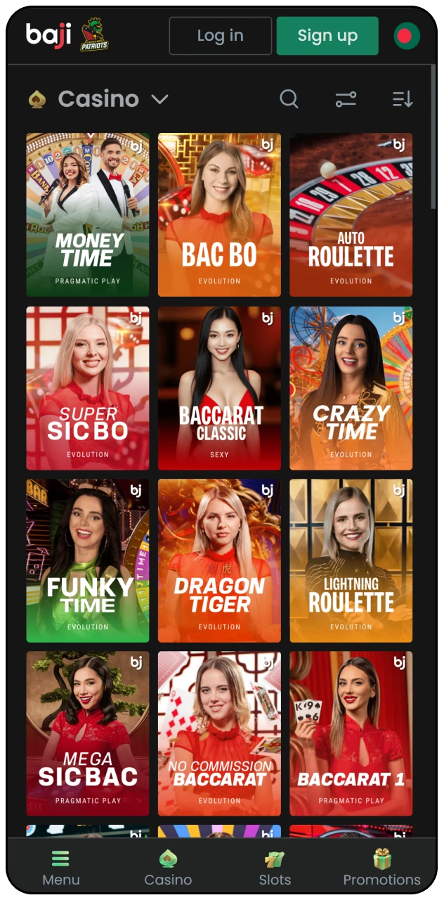 Browse the Baji Live casino section for a wide variety of slots.