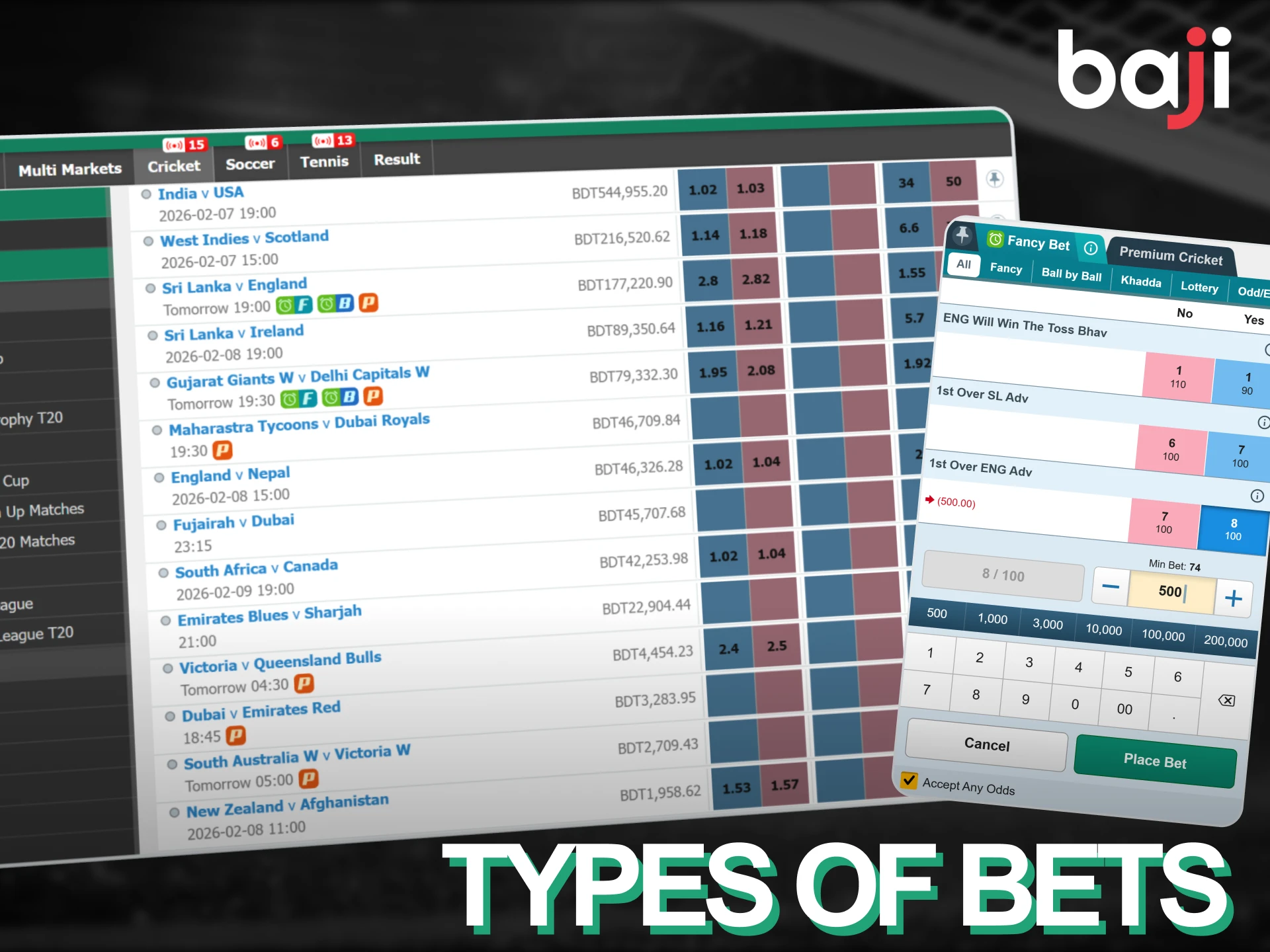 Explore the diverse types of sports bets available on Baji Live.