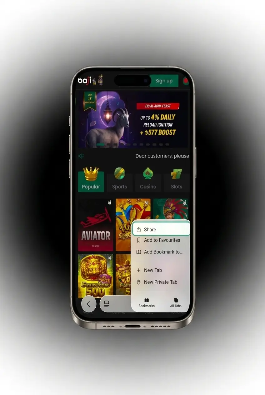 Baji Live iOS PWA installation steps guide for iPhone users to add app to home screen via Safari
