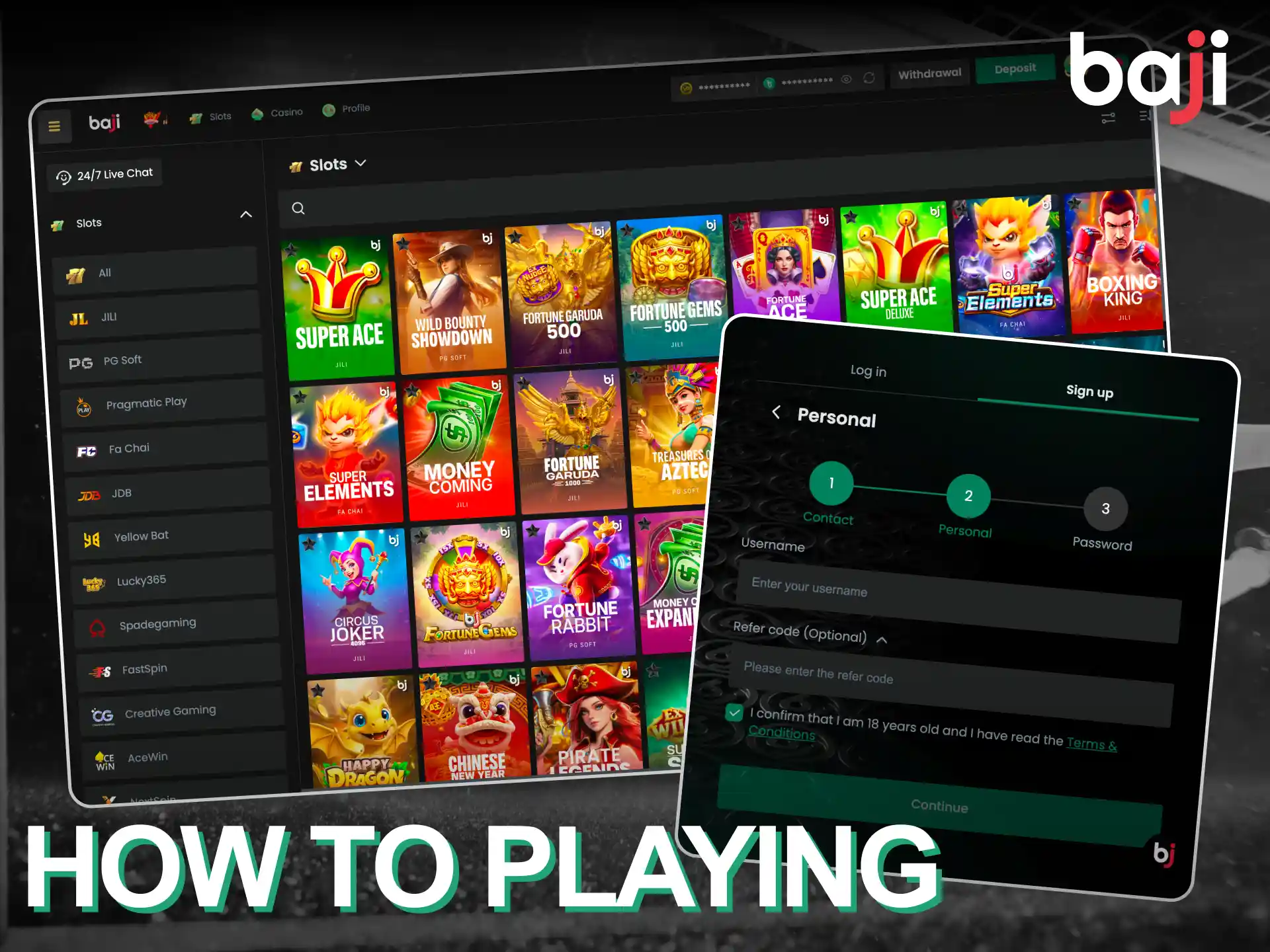 How to start playing slots at Baji Live platform.