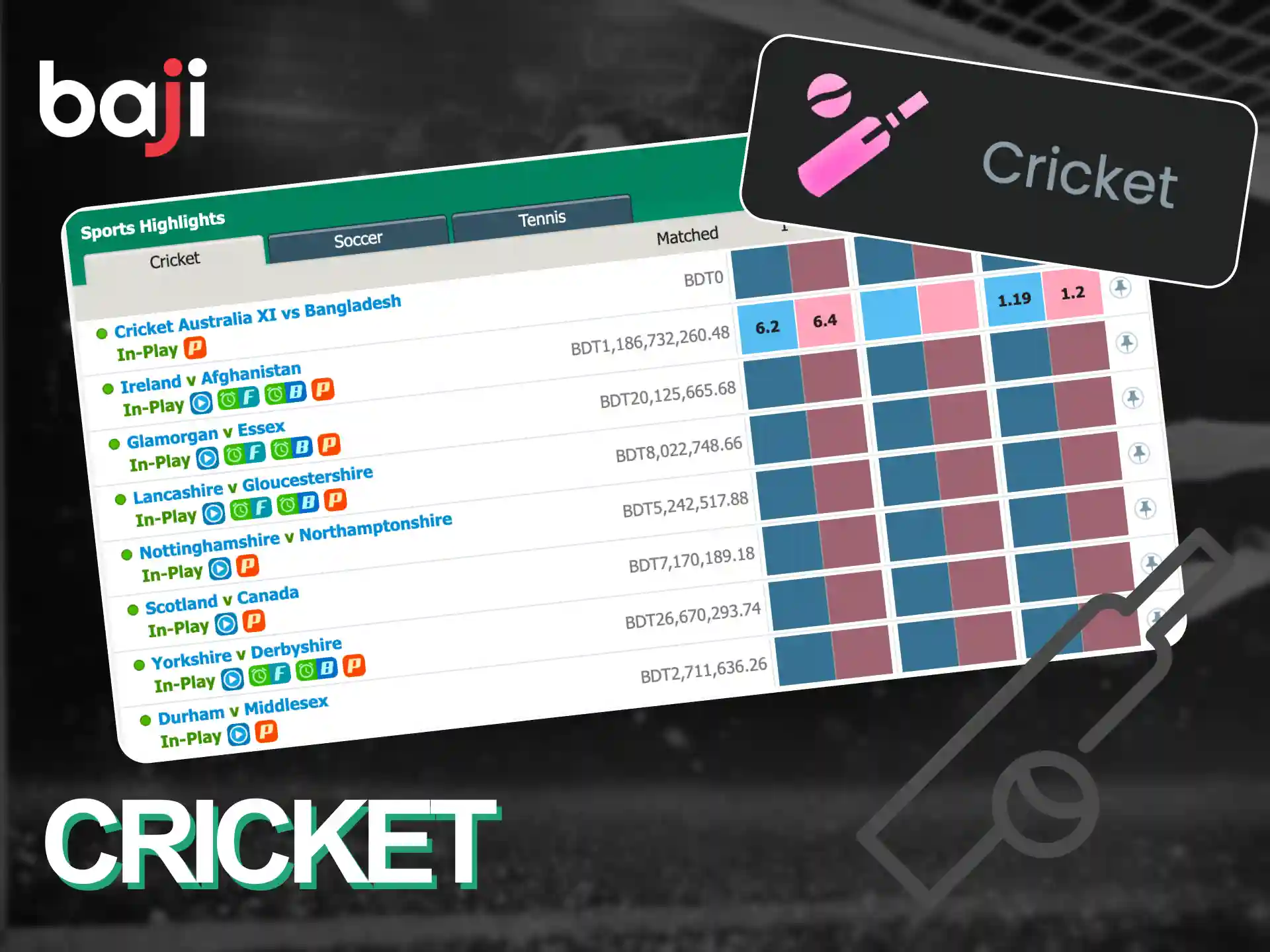 Place your bets on top local and international cricket matches at Baji in Bangladesh.