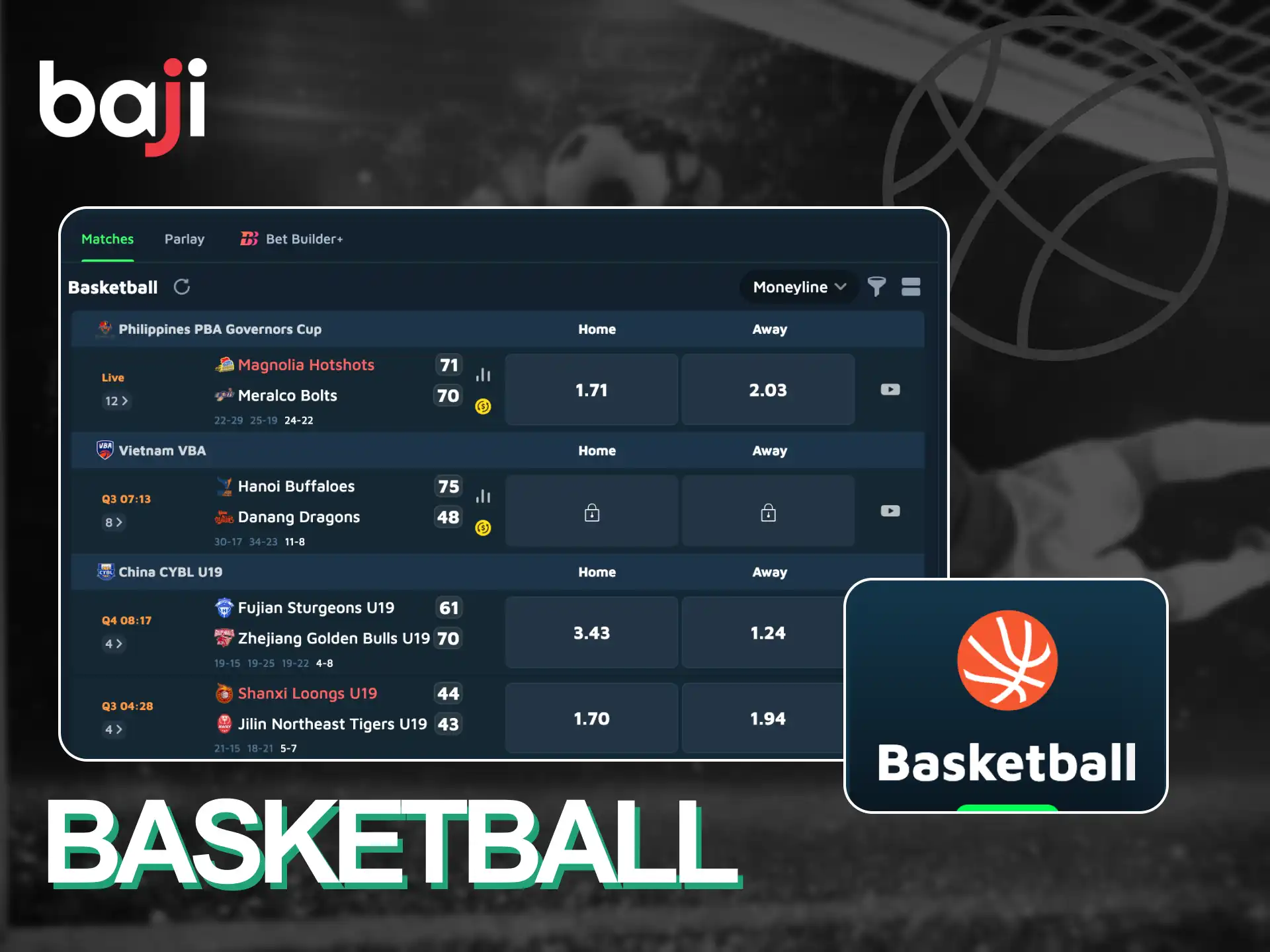 Enjoy live betting options and great odds on major basketball leagues at Baji.