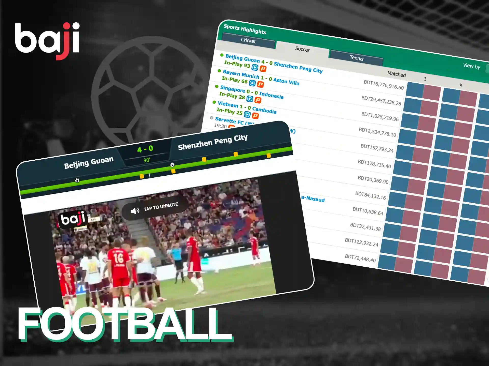 Explore a wide variety of football leagues and competitive betting markets on Baji.