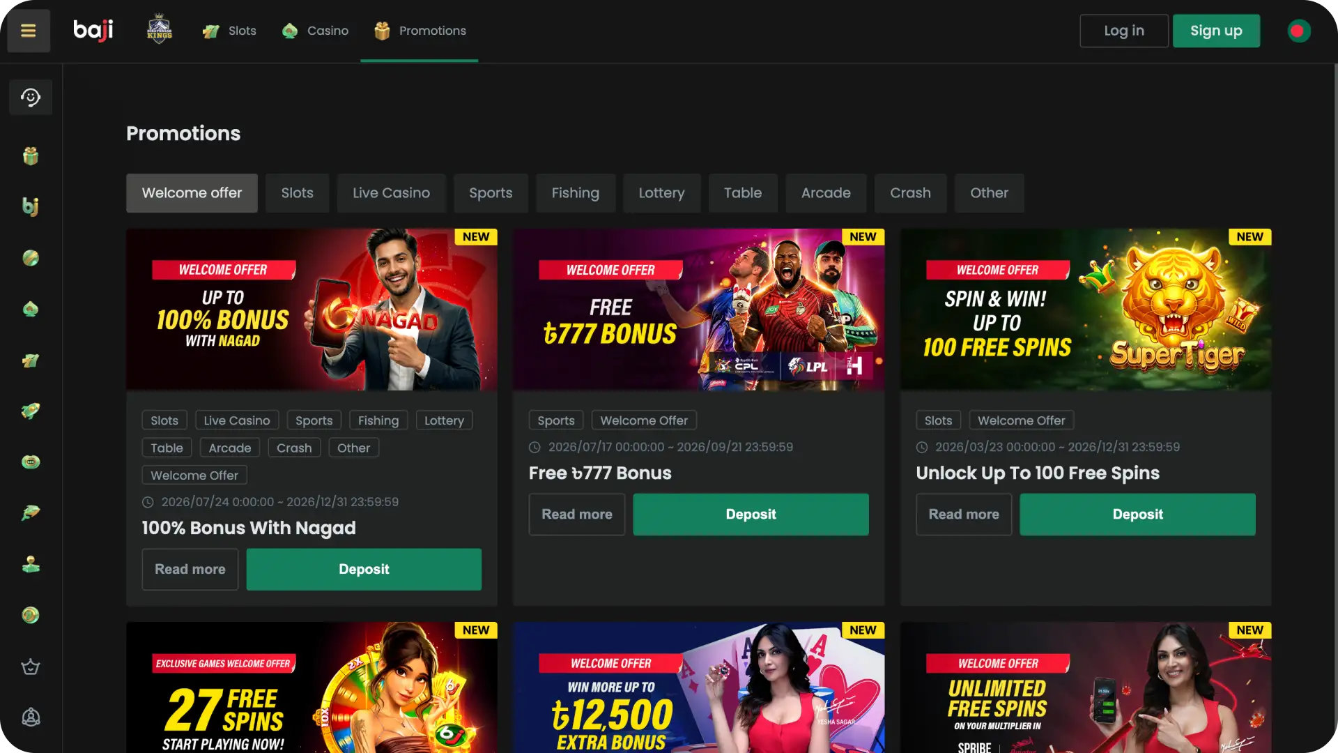 Take a look at the bonus interface on Baji to easily locate and claim the latest promotions in Bangladesh.