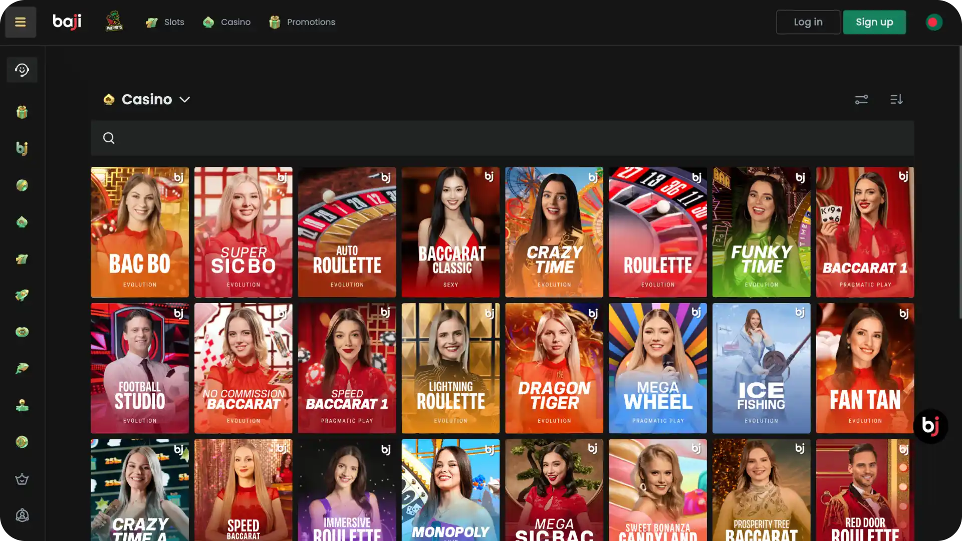 Check out the live casino interface on Baji for an immersive real-time gaming experience with live dealers.