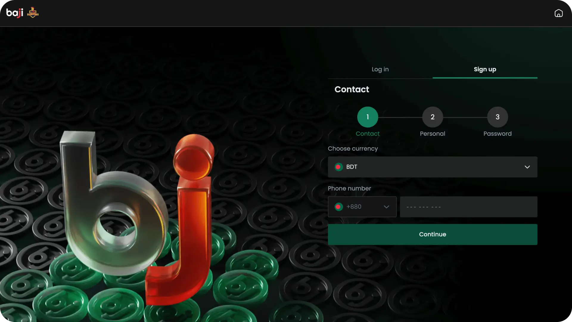 View the registration interface on Baji to quickly set up a new player account.