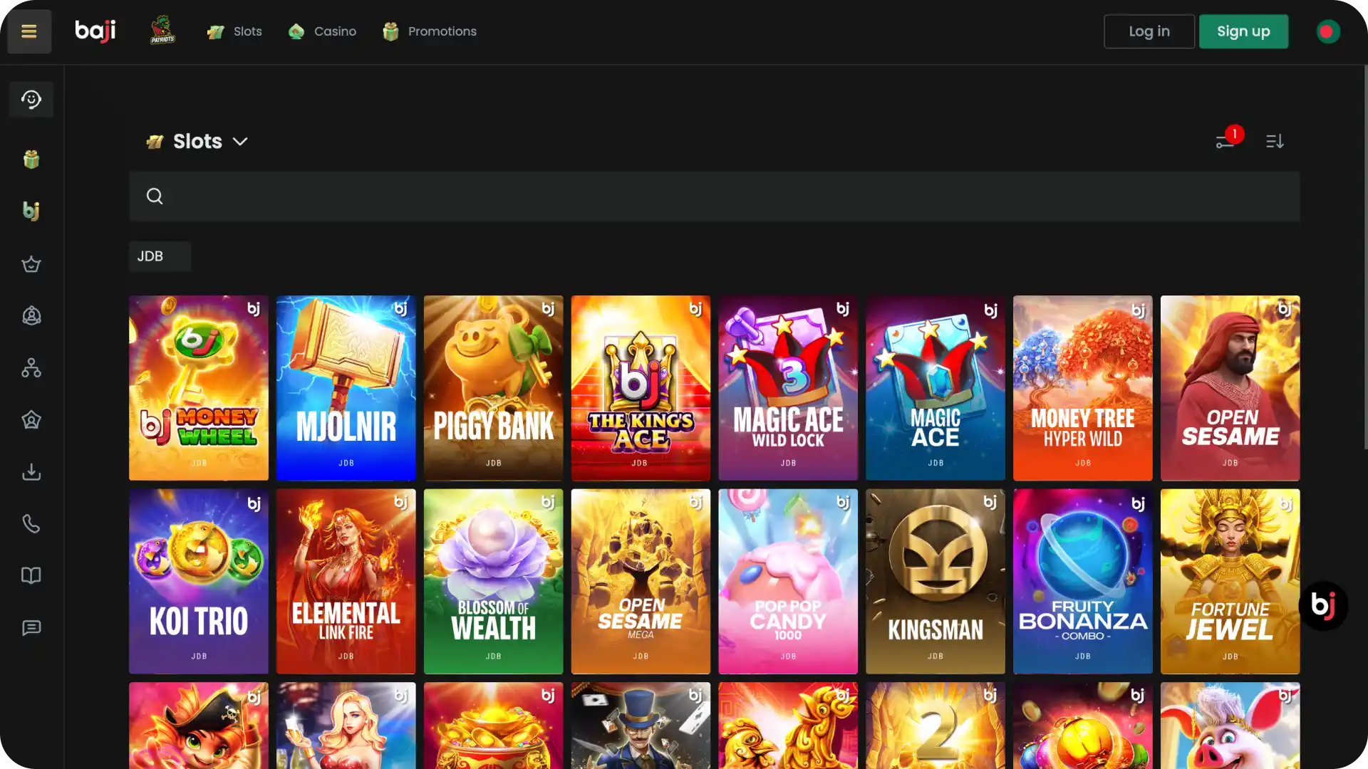 Browse the dedicated slots interface on Baji to find your favorite slot titles and trending games.